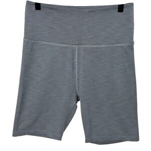 Beyond Yoga Ribbed High Waisted Biker Shorts Womens XL Gray Pinstripe Activewear